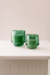 Green glass candle set